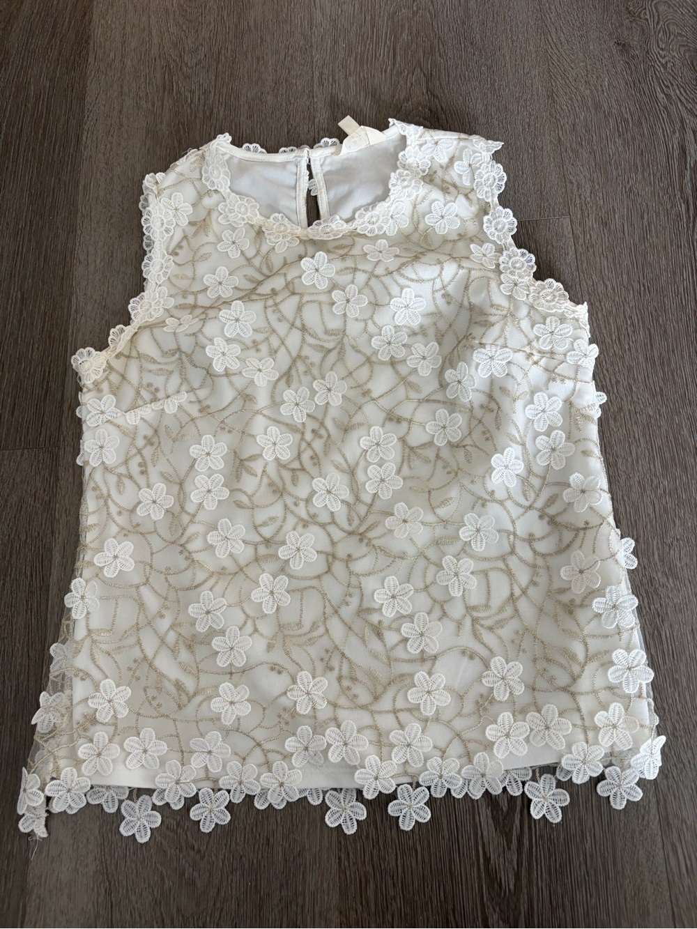 Adiva 3d flowers White Floral Lace Sleeveless Top